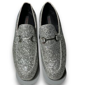Bravo silver glitter men's Horse bit loafers Sz  12M NYE Prom Wedding dress shoe